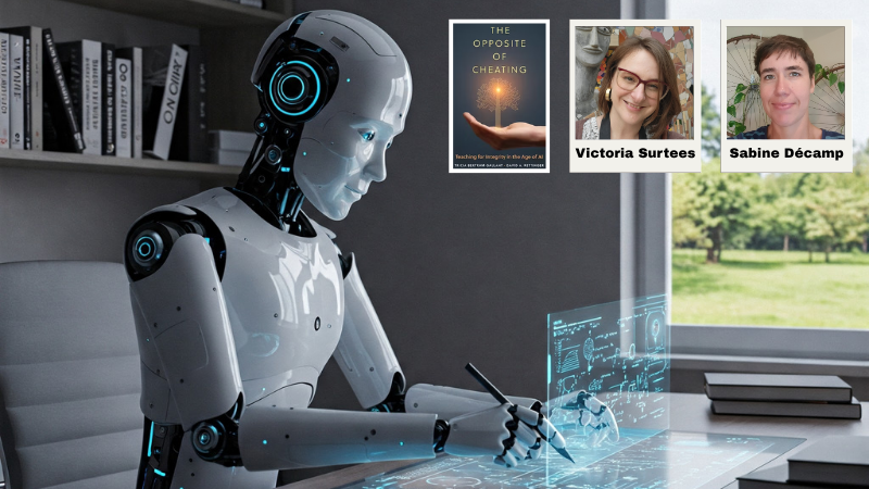 image of a robot writing with a stylus on a holographic computer